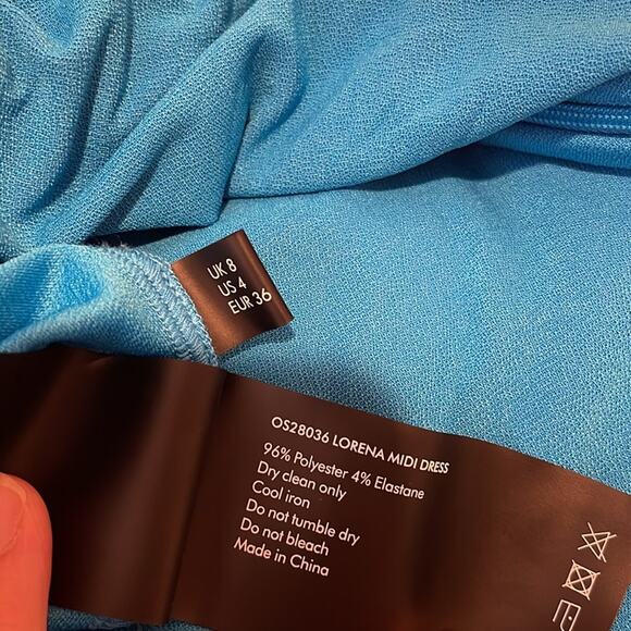 Solace London Lorena Draped Deep V Neck Azure Blue Midi Dress Size 4 - Picture 10 of 10